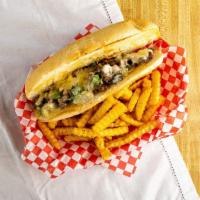 Philly Cheesesteak · Bell pepper, onions, mushroom, mayo and cheese.