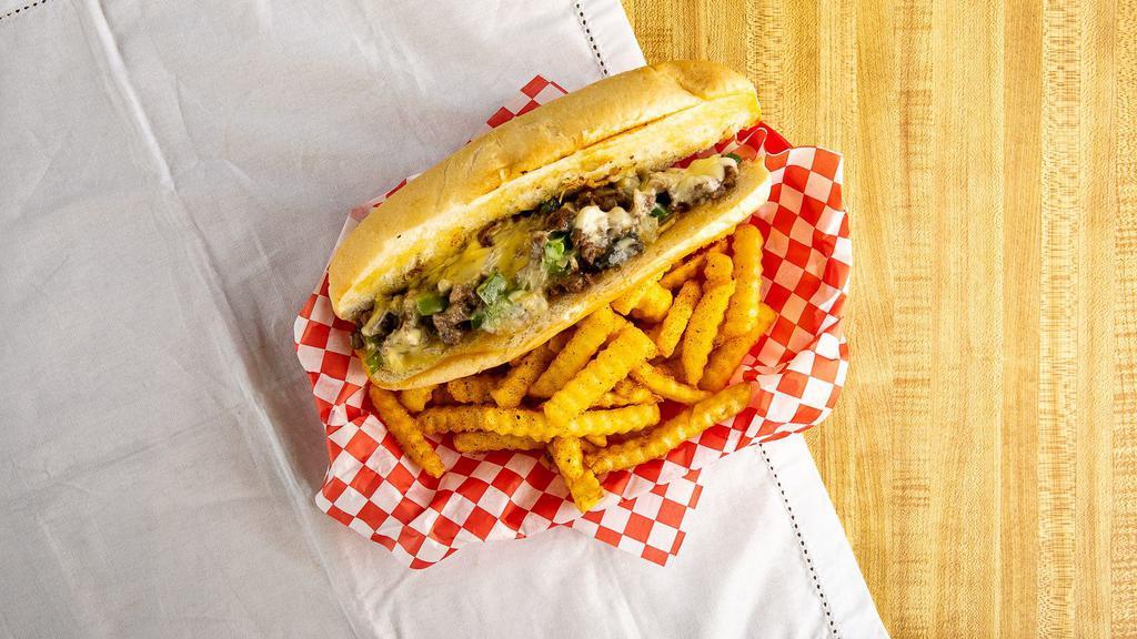 Philly Cheesesteak · Bell pepper, onions, mushroom, mayo and cheese.