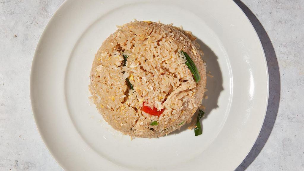 Bangkok Chicken Fried Rice · Rice with egg, tomato, onion, green onion and chicken. Contains nightshades and eggs. We cannot make substitutions.