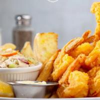 Fried Fish And Shrimp Platter · Large tail-on shrimp and strips of fried fish.