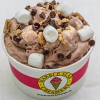 S'More Ice Cream · Chocolate ice cream, chocolate chips, marshmallows, and graham crackers.