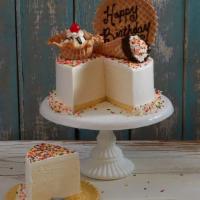 Sprinkle Cake · Yellow cake bottom, sweet cream ice cream, vanilla whipped icing, rainbow sprinkles. SMALL S...