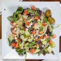 Greek Salad · Our Original Salad Tossed with Fresh Tomatoes, Cucumbers, Capers, Green Olives, Feta Cheese,...