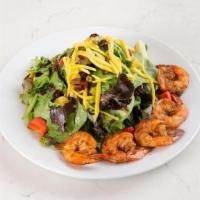 Blackened Shrimp Salad [Gf][Df] · mixed greens, pineapple, strawberries, mango, pistachios, cranberries & raisins; tossed with...