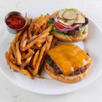 The (A) Burger · all-natural 44 Farms® angus beef* with mixed greens, tomato, house-made pickles, red onion &...