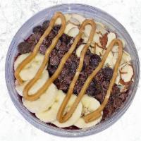 Nutty Chocolate · Bananas, Chocolate Chips, Sliced Almonds and Peanut Butter Drizzle.