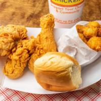 Mix Chicken (2) · 2 pieces mix chicken, choice of side, a 24 oz drink and a roll