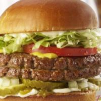 The Original Double Burger · The one that started it all! Lettuce, tomato, chopped onion, relish, pickles, mustard, and m...