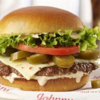 The Houston · Launch your taste buds with this spicy hamburger! Jalapeños, Pepper Jack cheese, iceberg let...
