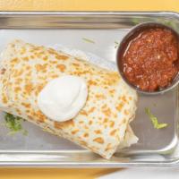 Ground Beef · Large Flour tortilla rolled and grilled with Seasoned Ground Beef, cheese, beans, rice and p...