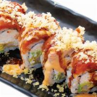 Fire Roll - Raw · Shrimp tempura, crabmeat, avocado inside with spicy tuna, tempura crunchy, eel sauce, spicy ...