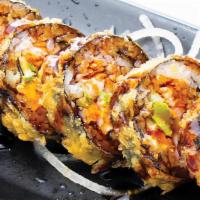 Tornado Roll - Fried · Creamcheese, crabstick, fresh salmon, avocado, fried with eel sauce on top