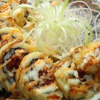 Spicy Lover Roll  - Fried · Spicy tuna, spicy crabmeat, jalapeno, creamcheese, avocado inside with eel sauce, spicy mayo...