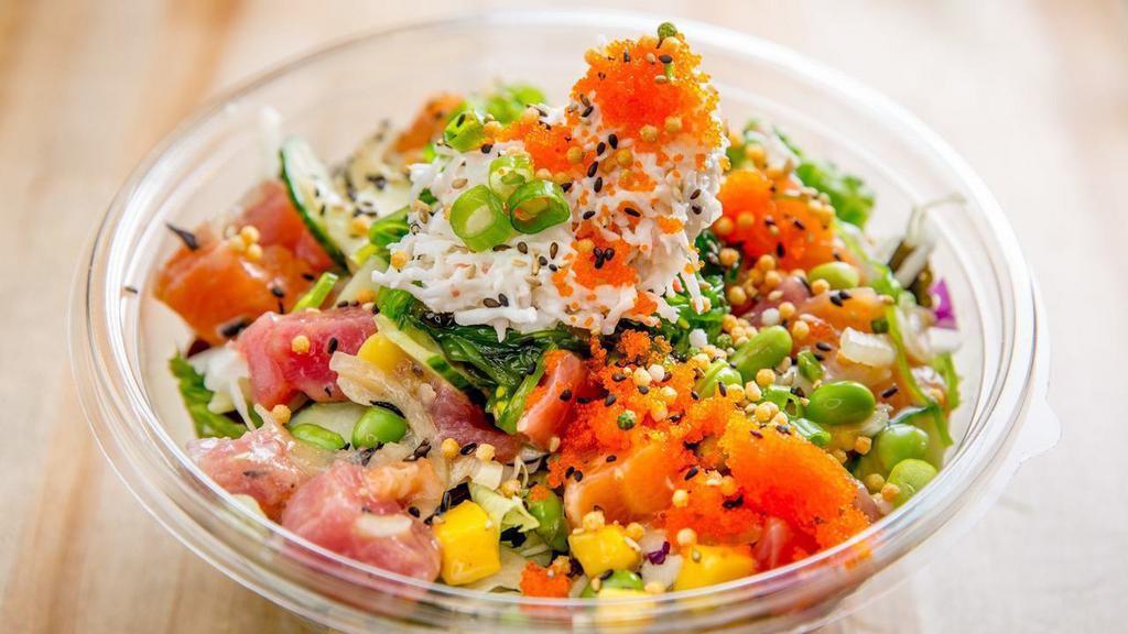 Build Your Own Poke (Regular) · Poke Bowl, Burrito, or Nachos - Two proteins with your choice of base, mix-ins, toppings, crunch, and flavor