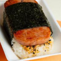 Spam Musubi · A traditional Hawaiian snack. Perfectly grilled spam on top of sushi rice wrapped in nori se...