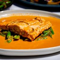 C6 Salmon Red Curry · 6 oz salmon  simmer with house ChuChe Red curry and coconut milk simmer with green beans ser...
