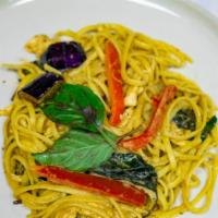 N8 Thai Spaghetti Verde · House green curry paste with your choice of meat stirred fry with linguini noodles, eggplant...