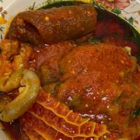 Ewedu And Gbegiri · With assorted meat.