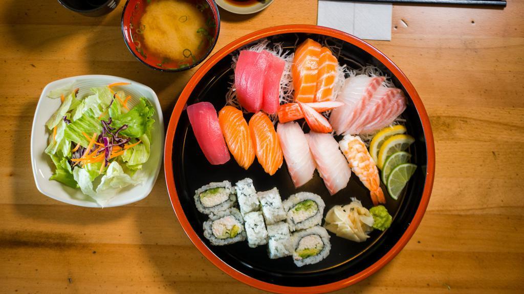 Sushi & Sashimi Combo · 7 pieces sashimi, 6 pieces nigiri & California roll.