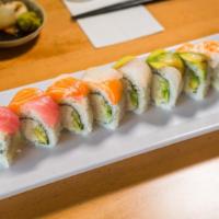Rainbow Roll · California roll topped with 4 kinds of fish.