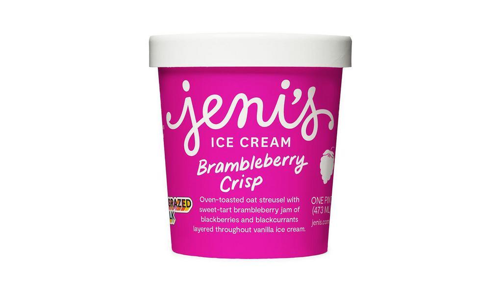 Jeni'S Brambleberry Crisp · By Jeni's Splendid Ice Creams. Oven-toasted oat streusel and a sweet-tart “brambleberry” jam of blackberries and blackcurrants layered throughout vanilla ice cream. Contains gluten and dairy. We cannot make substitutions.