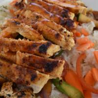Grilled Chicken Teriyaki Bowl · Grilled chicken breast, low-fat homemade teriyaki sauce, carrots, peppers, onions, broccoli,...
