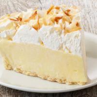 Coconut Cream Pie · Toasty coconut flakes top our velvety pie filling.