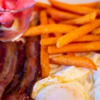 Bacon And Eggs · Applewood smoked bacon and two eggs any style.