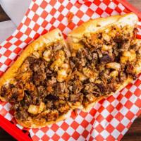 Southstreet Cheesesteak (Large) · Steak, Chicken, Shrimp, Sautéed Onions, and Extra Cheese.