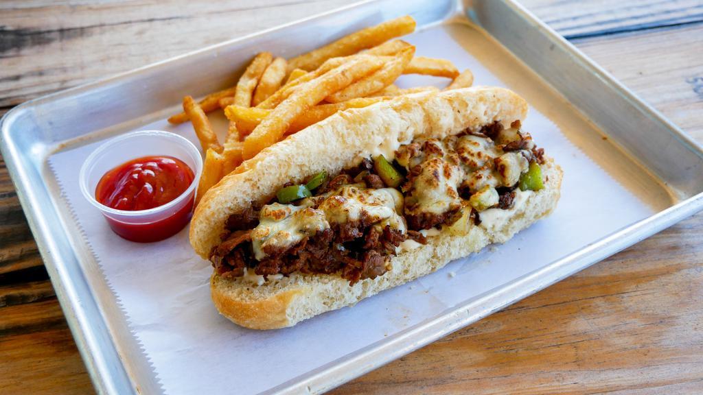 Uncle Phil · Caramelized onion, mushroom, green bell peppers, serrano, provolone cheese, garlic aioli