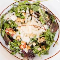 Walnut And Gorgonzola Salad · Baby arugula, seasonal greens, grape tomatoes, walnuts, gorgonzola, parmigiano reggiano, wal...