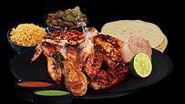  Half Chicken Meal · Served with tortillas, grilled onion, salsa (2) and lime. Choice of two sides (8 oz.) each.