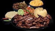 Carne Asada · Served with onion, pico de gallo, salsa(2) and tortillas. Choice of two sides (8 oz.) each.