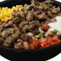 Rico Bowl · Served with rice, beans, corn, sour cream and pico de gallo.Choice of meat: Beef, chicken, p...
