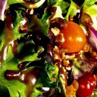 Mixed Green Salad · Mixed Green Leaves, Sliced Red Onion, Cherry Tomatoes, Cranberry, pecan, and Balsamic, vinai...