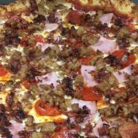 Gluten Free 10' Meat Lovers · This hearty pizza has our homemade pizza sauce topped with pepperoni, salami, Italian sausag...