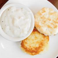 Biscuits & Gravy · Fresh buttermilk biscuits covered in homemade cream gravy.