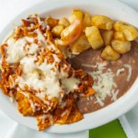 Chilaquiles · Rojos o verdes. Tortilla chips, green or red sauce egg and cheese.