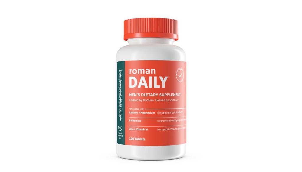 Roman Daily Multivitamin For Men, 120 Tablets, 23 Nutrients, Sugar-Free · Switch up your routine with the Roman Daily Multivitamin. Doctor-formulated with 23 nutrients, Roman Daily is optimized with key ingredients to support men's health and overall well-being. It contains ingredients that support physical activity, brain health, heart health, and the immune system.*

*These statements have not been evaluated by the FDA.