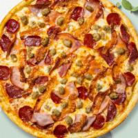 Gluten Free Meat Lover'S Pizza · Mozzarella, sausage, pepperoni, hamburger, and Canadian bacon baked on a 14
