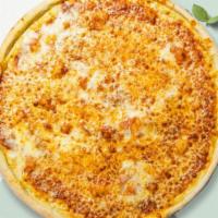 Gluten Free Cheese Pizza · Mozzarella cheese, tomato sauce and basil baked on a 14