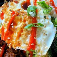 Gogi · Juicy lean turkey, tossed in BBQ sauce and sriracha, then paired with fluffy white rice, sau...