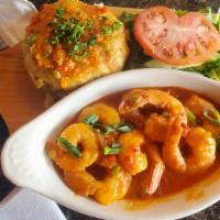 Camarones  · Shrimp in garlic mojito or shrimp in tomato creole sauce.