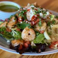 Shrimp Ensalada ( Slightly Spicy ) · Seared Shrimp, Mixed Greens, Avocado Slices, Roma Tomatoes, Queso Fresco, Caramelized Onions...