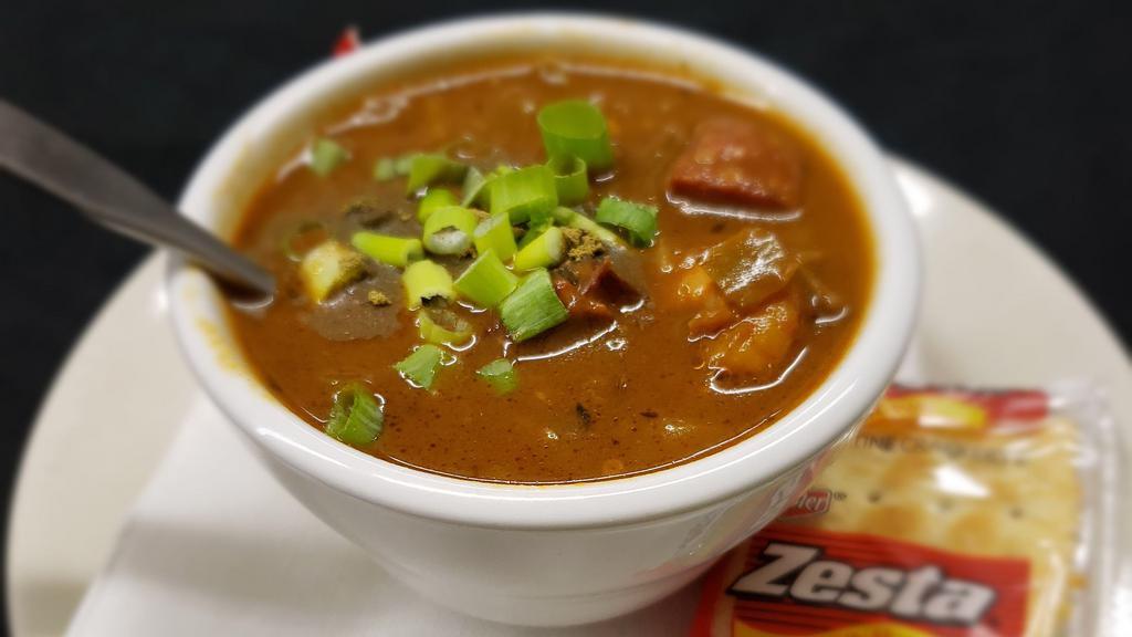 Gumbo · Shrimp, chicken, and andouille sausage with white rice. Available in cup or bowl.