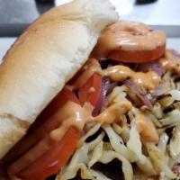 El Chimi–Dominican Burger · The chimi burger is a traditional snack dish (sandwich) served in the Dominican Republic) Ga...