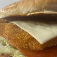 Classic Chicken Burger · What's better than fried chicken in a bun! Crispy chicken breast comes with cheese, lettuce,...