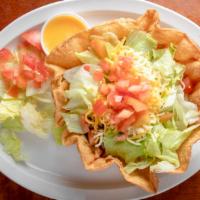 Josie'S Taco Salad · Shrimp, chicken or beef fajita, cheese.