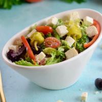 Greek Salad  · Sliced lettuce, tomato, cucumber, onion, bell peppers, olives, pepperoncini, radishes and fe...