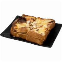 Cheese Injeolmi Toast · milk bread, rice cake, honey, swiss cheese, parmesan cheese, almond slices